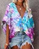 Tees Button V Neck Sexy Casual Befree Short Sleeve