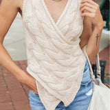 Fongt New Sexy Cross-Word V-Word Collared Jersey Knitted Vest Women's Clothing