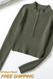 Pullovers Zipper Front Knitted Sweaters Jumpers Y2k Women Autumn Winter Tight Slim High Neck Basic Sweater Women