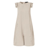 Eelgant 2022 Summer Women Short Sleeve Jumpsuits Casual O Neck Ruffles Rompers Female Work Playsuits Solid Short