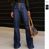 Fongt Spring And Summer Retro High-Waist Splicing Water Washing Denim Elastic Repair Trumpet Trousers Woman