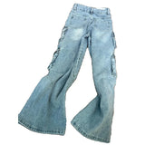 Fongt Multi-Pocket Workwear Jeans Women's Large Street Vibe High-Waist Broad Legs Casual Straight Pants