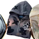 Fongt New Star Pattern Print Full Face Zippered Zip-Tunic Harajuku Zipper To Top Hoodie Jacket
