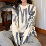 Pullovers Women Sweater Elegant Green Striped Print Winter Long Sweaters Streetwear Ladies Jumper Warm Outerwear 2021