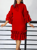 Fongt Summer And Autumn New Fashion Casual Style Lotus Side Horn Sleeve Large Dress
