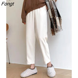 Korean Solid Color Women Harem Pants Apricot Gray Black Casual Pants Female Harajuku Loose Capri High Waist Trousers