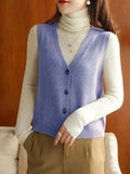 Cardigan Sleeveless Knit Sweater Vests Women Casual V-neck Knitwear Chaleco Coats Basic Colete Single Breasted