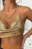 Metal Metallic Crop Top Women Beach Halter Corset Tops Glitter Backless Party Club Tank Top Clothes Top Camisole