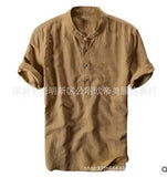Fongt Summer Travel Holiday Men's Leisure Simple Small Fresh Linen Shirt Thin Solid Color Short-Sleeved Leisure