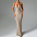 Fongt 2024 Spring / Summer Women's Temperament Sexy Back Hollow Out Lace Knit Sling Wrapped Hip