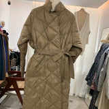 Winter Women's Black Long Coat Cotton Padded Jacket Korean Casual Loose Street Style Belt Jacket