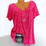 Summer V-neck Digital Printing Loose Short-sleeved Printed T-shirt
