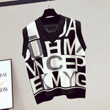 Autumn Knitted Vest Women Fashion Casual Sweater Vest V-neck Tops Woman 2022 New Black and White Letters Knitted