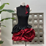 Vintage Charming Lady Splicing Flower Dress Sleeveless Birthday Party