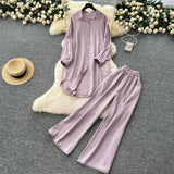 Fongt Casual Suit Women's Korean Version Of The Fashion Loose Long-Sleeved Shirt Dress High Waist Wide Leg Pants