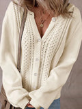 Fongt And Winter New Solid Color Hollow Commuting Single Row Buckle Knitted Jersey Sweater Woman