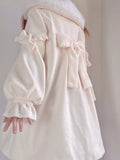 Blends Coats Women Baggy Kawaii Clothes Girlish Multi Bow Designer Beige Temper Preppy Stylish Куртка Зимняя