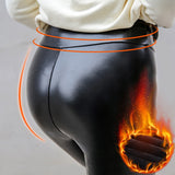 Women Winter Leather Leggings Women Thick Velvet Warm Legging High Waist Leggings Black Leather Pants