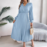 Shooting 2025 Spring And Summer Elegant Temperament V-Neck Lace Waist 100-Folded Dress Women's