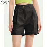 New High Waist Women's Shorts Summer 2022 Casual Loose Wide Leg Shorts Korean Fashion Pockets Office
