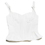 White Peplum Bow Corset Top-Outfit