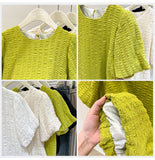 Women Sweet Round Neck Puff Sleeves Blouses Korean Chic Loose Lantern Sleeve