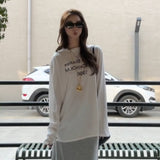 Fongt Wind A Set Of Letter-Print White Long-Sleeved T-Shirt Micro-Permeable Gray Light European Skirt