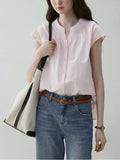 Fongt Round Collar Small Flying Sleeve Commuting Shirt Women 25 Summer French Loose Pressure Fold Design Sense Casual Good-Looking Top