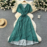 Fongt Piece Of V-Neck Tie With Short Sleeves Of Broken Flower Dress Women's Summer Thin Temperament French Dress