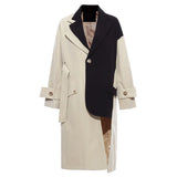 Fongt Autumn And Winter British Style Retro Sense Splicing Color Asymmetrical Personality Windsuit Suit Jacket Female 1247