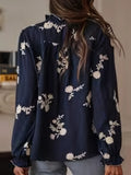 Fongt Autumn And Winter Women's Explosive Long-Sleeved Print Top Cover Collar Lantern Sleeve Shirt
