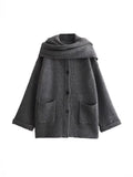 Fongt ZR Women's Temperament With Scarve Short Knit Coat