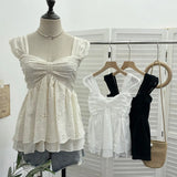 Fongt Wind Sling Vest Bow Folded Burst Embroidered Doll Shirt To Take Sleeveless Top 9561