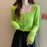 Fongt Style Blouse Spring And Autumn 2023 New Chic Temperament Square To Slimming Short Long-Sleeved Knitted Shirt