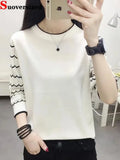 Knit T-shirts Korean Bottom Pullover Hollow Out Knitwear 3/4 Sleeve O-neck Tees Casual Elegant New Chic Spring Summer