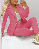 Women's 2pcs Tracksuits Solid Long Sleeve Blazer Pants Suit Sets Office Lady Tracksuit Two Piece Set Fitness Outfits