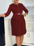 Fongt Women's 2025 New Seven-Sleeve Fashion Elegant Folding Dress