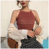 Fongt New Women Hanging Neck Knitted Empty Pattern Sling Sling Inside And Outside Wearing A Dozen Bottom Shirt