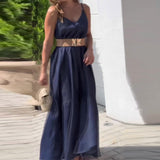 Fongt 2024 New Style Has Obvious Visible Fashion Retro Low Collar Loose Sling Satin Dress Woman-Outfit