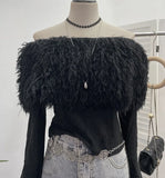 Fongt Wind Shoulder Hair Knitted Shirt Girl Short To Make Old Broken Long-Sleeved T-Shirt Top 2988