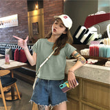 Fongt Cotton 2024 Summer Wear New Pure Cotton Short Style Show Thin Crop Short-Sleeve T-Shirt Women's Slim And Versatile Pure Color Jacket