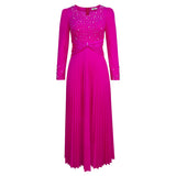 Fongt Pearl Evening Dress 2025 New V-Necked Long Sleeves Hundred Rolled Dress Party High Waist Dress Dress