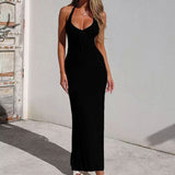 Fongt Beach Hoodie Hanging Neck Sexy Low Chest Bare Back Knitted Long Sunscreen Skirt