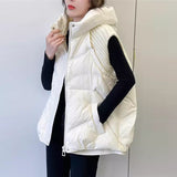 Knit Sleeve Down Vest Female 2024 Winter New Fashion Hooded Design Sense Warm Small People Wearing A Vest-Outfit