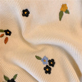 Spring Autumn White Sweet Pink Flower Embroidery Women Cute Knitted Cardigan V-neck Tops Chic Single-breasted