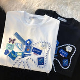 Chic Appliques Butterfly Bow Creative T Shirts Sweet Girl Kawaii Clothes 2023 Summer Large 2XL Korean Brand Office Ladies-Outfit
