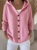 Fongt Knitted Hooded Sweater Button Open Shirt Jacket Autumn And Winter New Solid Color Casual Fashion Sweater