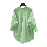 Fongt Fresh Fruit Green Cotton Shirt Women's Single Pocket Loose Thin Sleeve Shirt Spring And Autumn New Cardigan