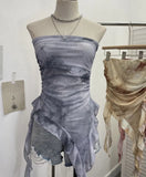 Fongt Dyed Lotus Leaf Edge Mesh Shaft Irregular Ribbon Thin Belt Wrapped Bra Vest Top 9956