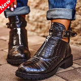 2021 Fashion Platform Ankle Boots Women Spring Autumn Black Leather Thick Heel Boots Ladies Worker Womens Plaid